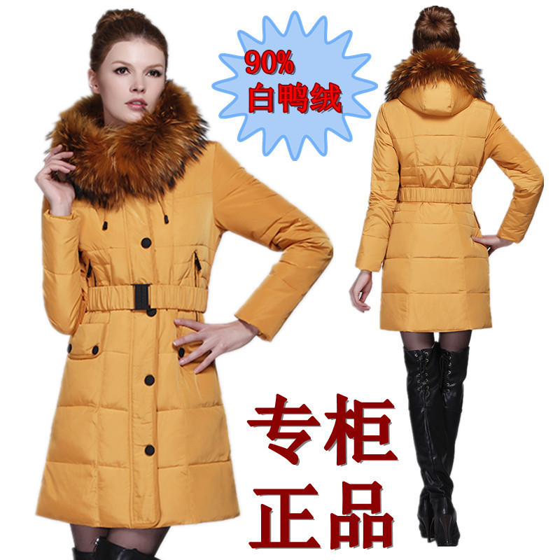 EMS Free Shipping 2012 Winter Women's  Plus Size Thickening White Duck Down Coat With  Real Raccoon Fur Collar,SuperWarm Outwear