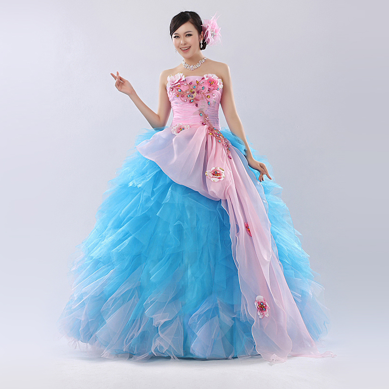 EMS FREE SHIPPING Costume formal dress costume stage formal dress 2012 multicolour sparkling diamond lace soft screen