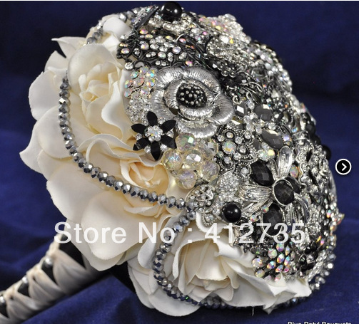 EMS Free shipping European popular  black rhinestones brooch bridal hand flowers/wedding bouquet