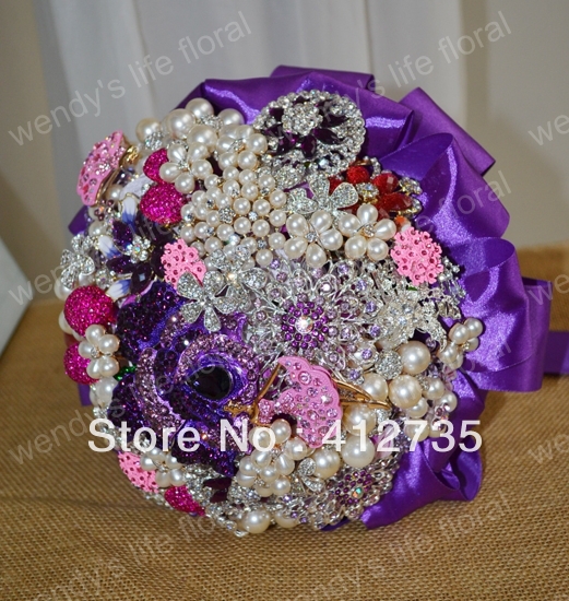 EMS Free Shipping,European popular purple brooch beadwork bride hand flowers/wedding bouquet/Photography Props