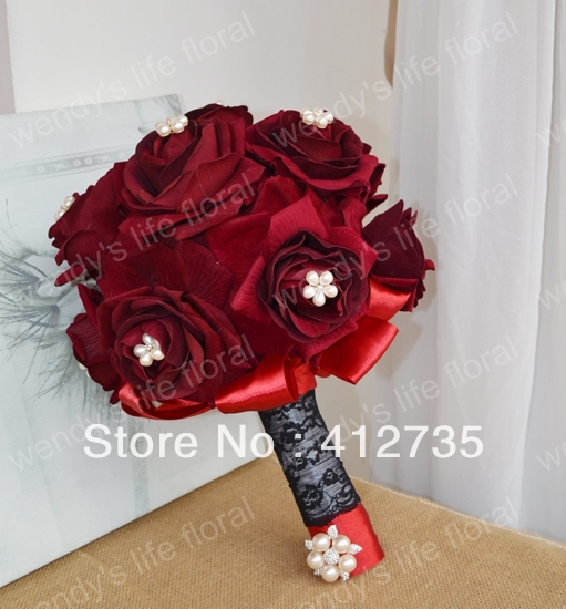 EMS Free Shipping,European popular red rose brooch beadwork bride hand flowers/wedding bouquet/Photography Props