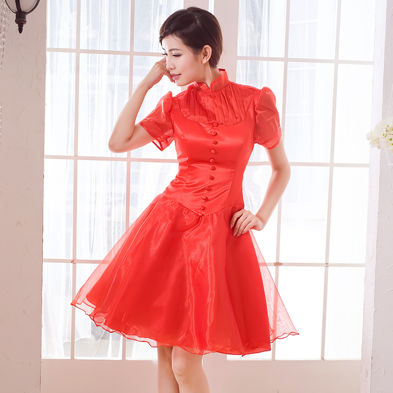 EMS free shipping Flower the bride red fashion chinese style formal dress married short design evening dress