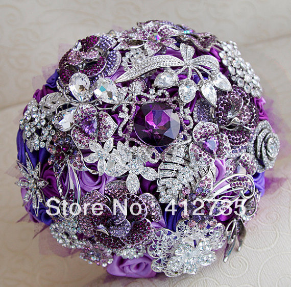 EMS Free shipping High-end custom DIY purple  rhinestones colth wedding bouquet/photography props wedding