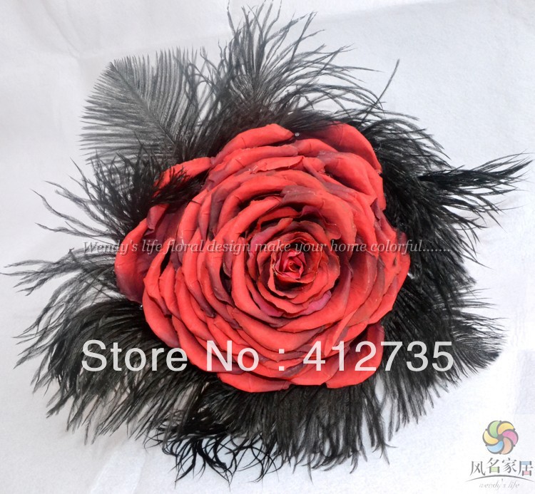 EMS Free Shipping,High simulation silk flower rose feathers  bride hand flowers/wedding bouquet photography props
