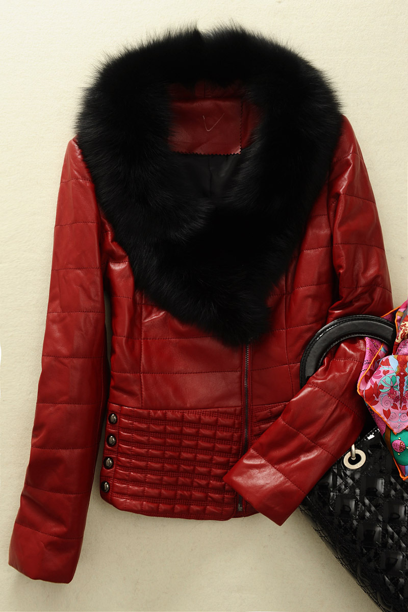 EMS  FREE SHIPPING,Large Fox fur,short leather clothing