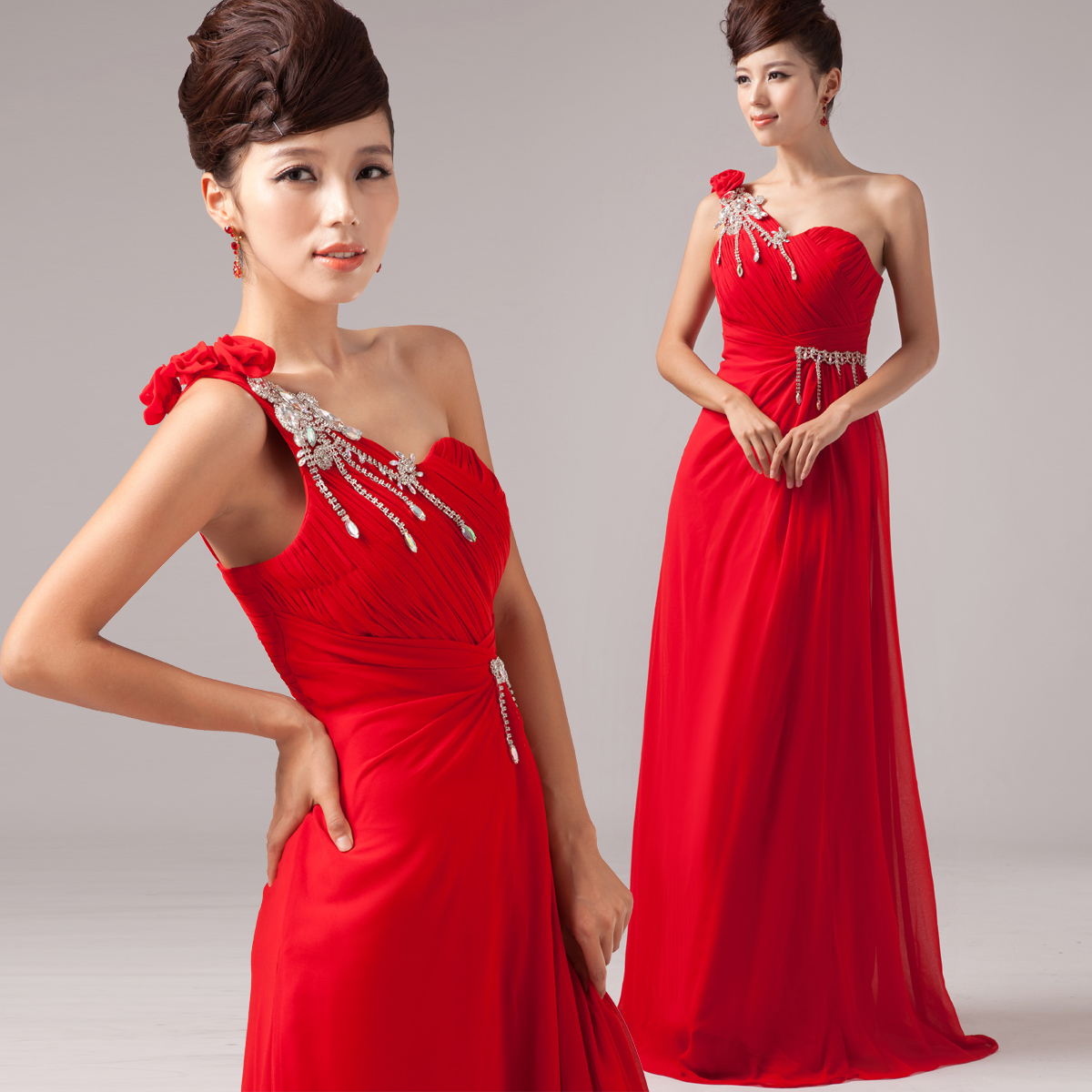 EMS FREE SHIPPING Long design red evening dress banquet married toast formal dress 21 HIGH QUALITY
