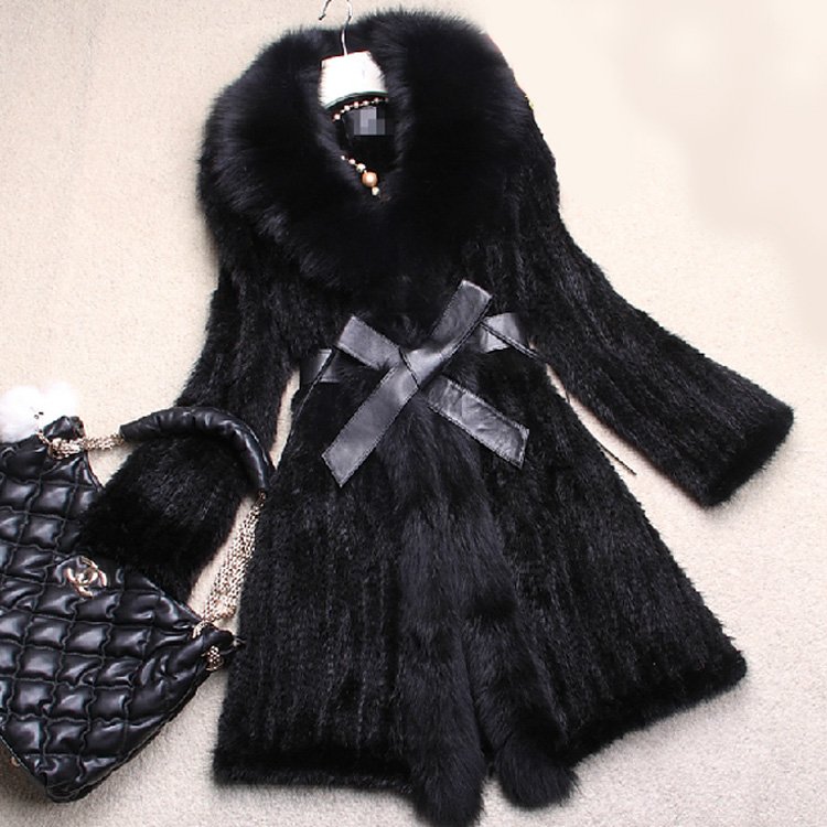 EMS FREE SHIPPING*MINK FUR COAT WITH FOX COLLAR & TRIMMING/ FUR JACKET/WOMEN'S MINK KNITTED FUR COAT  NO.SU-1271