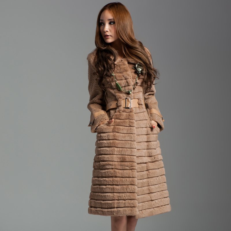 EMS free shipping, Motoul 2012 fur quality rabbit fur coat slim long design mw1052