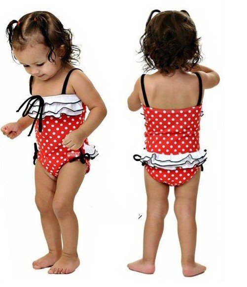 EMS free shipping red dot print one piece layers ruffle kid swimsuit beachwear baby girl swimwear just pick up your sizes~!