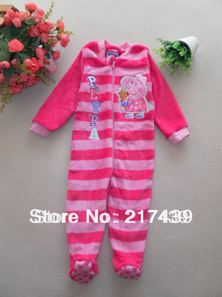 EMS Free Shipping to Australia and NZD! NEW Peppa Pig pink Striped girl romper sleepsuit pajamas all in one many sizes