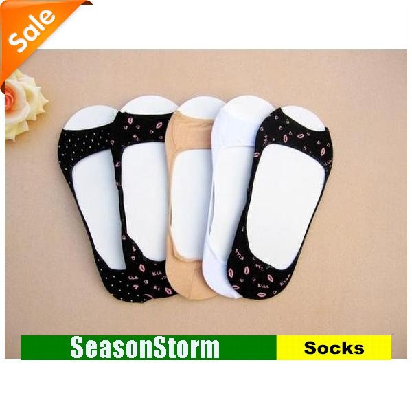 [EMS Free Shipping] Wholesale Fashion Cotton Fingerless Sock Slippers / Colorful Ladies No Show 200pair/lot (SM-18E)