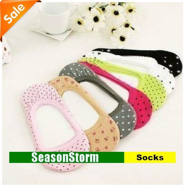 [EMS Free Shipping] Wholesale Fashion Lovely 100% Cotton Sock Slippers / Colorful Ladies No Show (SM-16E)