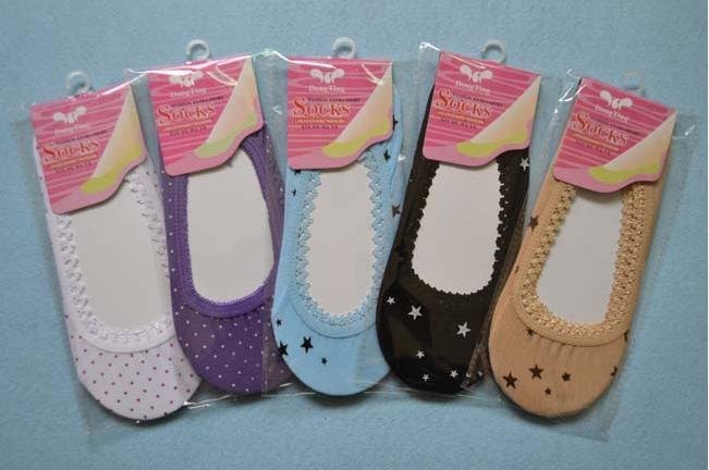 [EMS Free Shipping] Wholesale Ladies Fashion Cotton Print Invisible Short Socks / No Show 4 Color 200pair/lot (SM-14E)