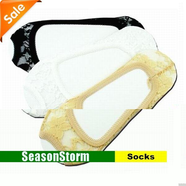 [EMS Free Shipping] Wholesale Lovely Cotton Lace Fingerless Sock Slippers / Colorful Ladies No Show (SM-17E)