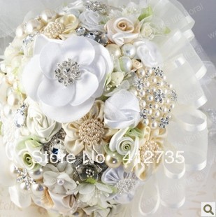 EMS Free ShippingEuropean popular fabric beadwork  bride hand flowers/wedding bouquet /decorative flowers with ribbons
