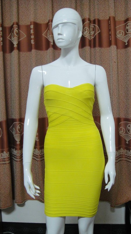EMS Top Quality H021 Yellow Strapless Evening Party  Bandage Dress  Christmas Sale!