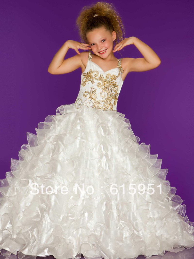 Enchanting Sugar Ruffled Skirt  Sweetheart Strap Ivory Color Littlr Girls Pageant Dresses JY246