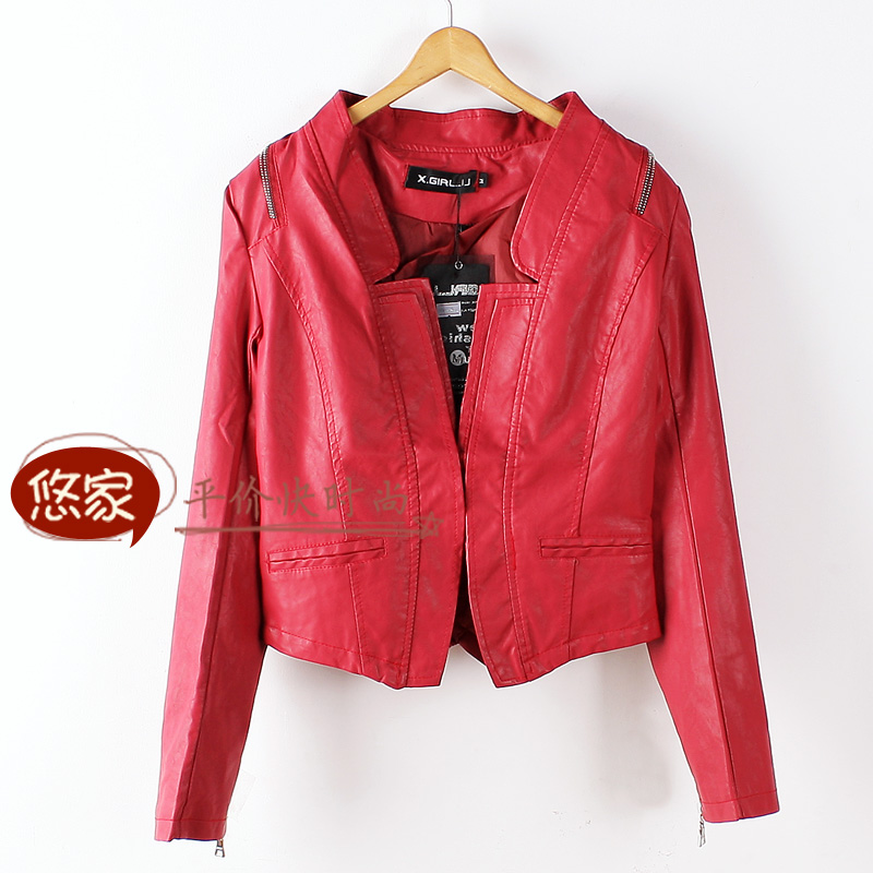 End of a single 2013 spring handsome jacket water washed leather zipper motorcycle jacket leather clothing women's