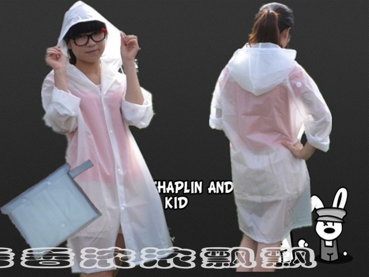 End of a single eva white translucent adult raincoat long design raincoat