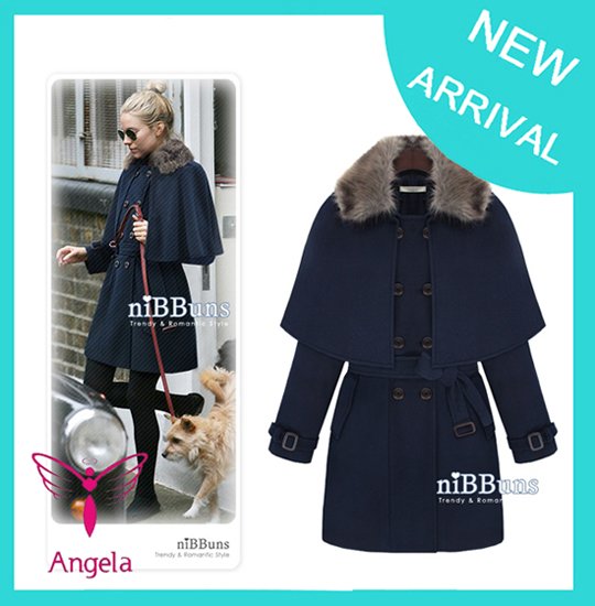 England Style Loose & Comfortable Cape Poncho Trench Coat Dark Blue WO-030