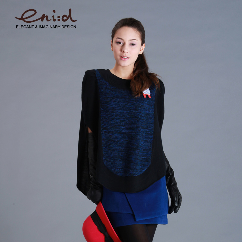 Eni : d 12 elegant poncho color block decoration pullover sweater outerwear 1246901