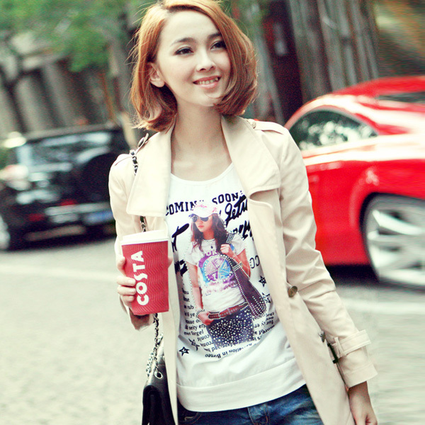 Epin11 2012 autumn slim double breasted trench beige coat female