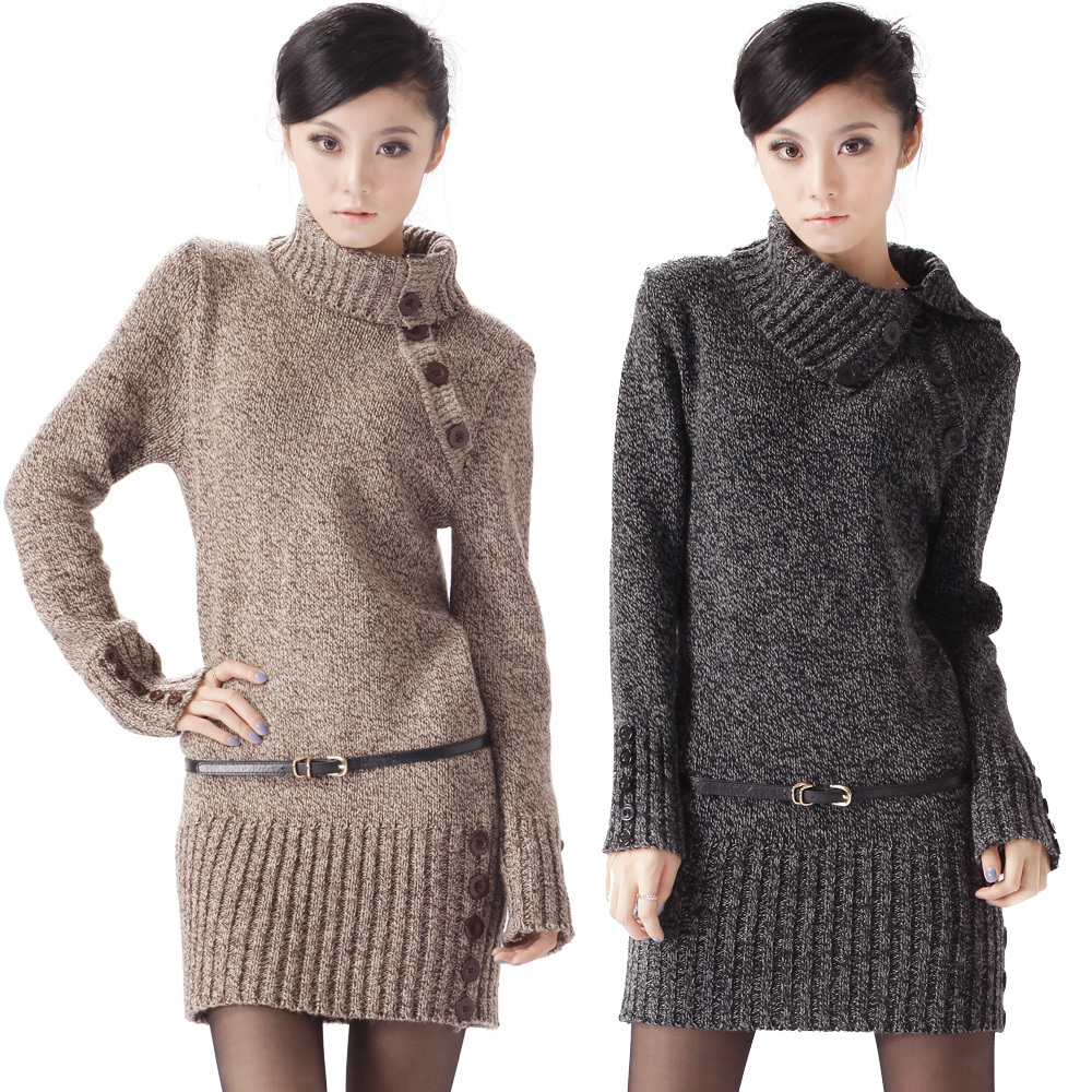 Epin11 autumn and winter basic turtleneck sweater dress female thickening long design sweater outerwear