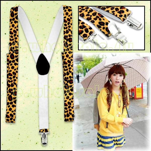 EQ5138 Womens Yellow Leopard Clip-on Elastic Y-back Suspenders