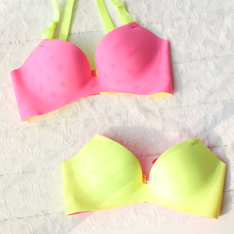 Essential oil massage soft balls seamless a chip neon color deep V-neck push up bra underwear