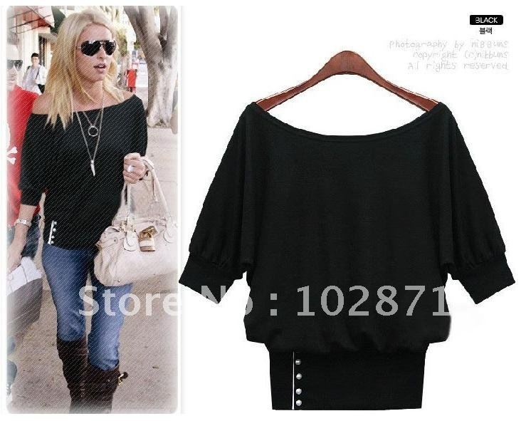 EURAMERICAN STYLE ladies' t shirt fashion t shirt women's t shirt Bat sleeves strapless Tshirt