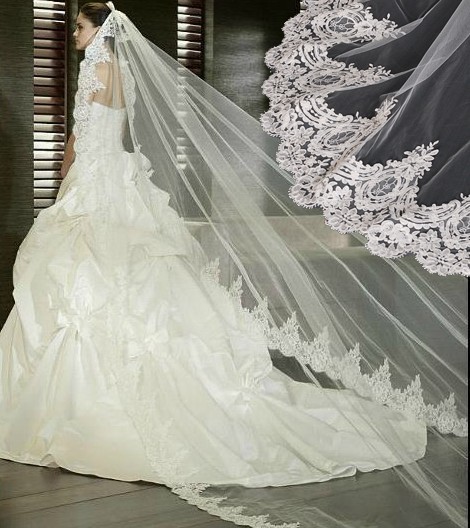Europa Vintage charming large lace edge wedding Bridal Cathedral veil  VEILS 3m*2m length wv004