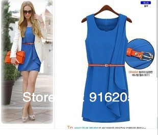 Europe and America new fashion women's star temperament irregular hem dress Free Belt