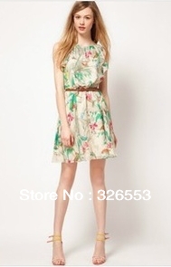 Europe and the United States  new lotus leaf collar chiffon sleeveless dresses send belt free shipping