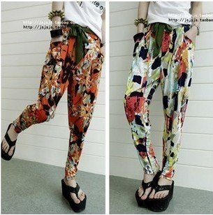 Europe and the United States relaxed drape retro print harem pants