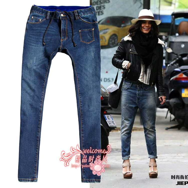 Europe and the United States white upset splicing smoke rope hanging file high waist fashion joker cowboy span pants004