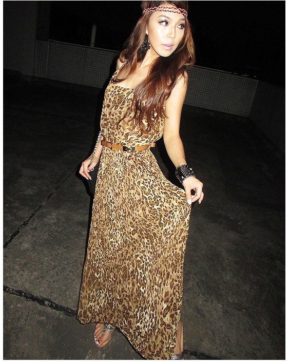 Europe and the wind fashion sexy leopard grain plait spins condole belt hem the waist leopard grain dress