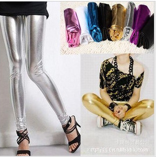 Europe and United States Hot Fashion tight elastic metal japanned faux  leather  ankle length legging free shipping promotion