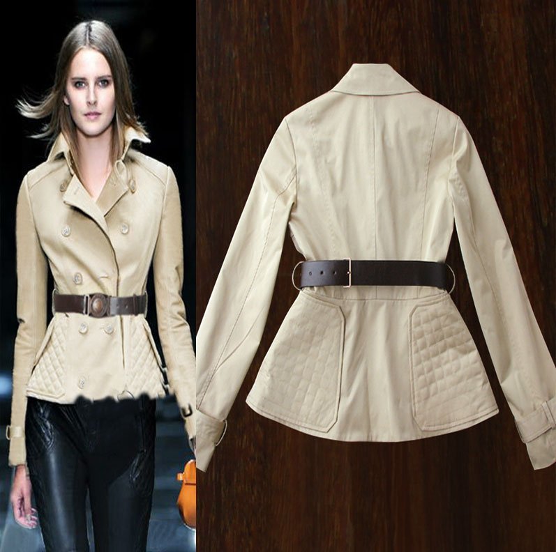 Europe Fashion 2012 Autumn/Winter Double-breasted Jacket Women High-end Plus Size Jackets Outwear With Sashes SS12368 Wholesale
