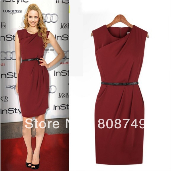 Europe new fashion pure color two colors woman slim sleeveless one-piece dress