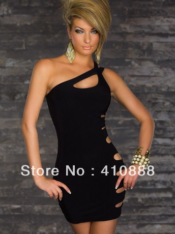 European and American fashion shoulder volley black elastic bag hip Club Dress