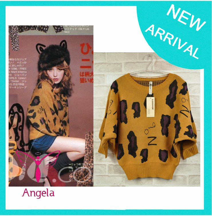 European and American Stunning Cool Leopard Pattern Fahion sweater womens sweater Bat sleeve sweater WS-028