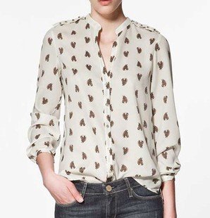 European and American style Horsehead chiffon stand-up collar shirt woman long sleeve Blouses 8618