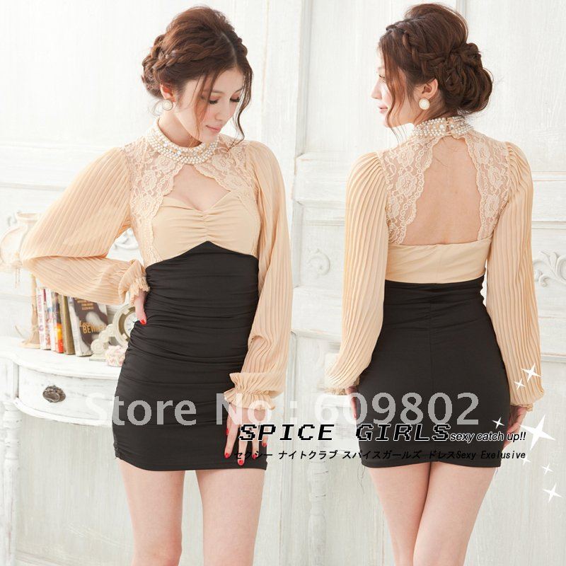 European and American Wind 28 new Women nightclubs babes fitted long-sleeved package hip Slim small dress-------9618
