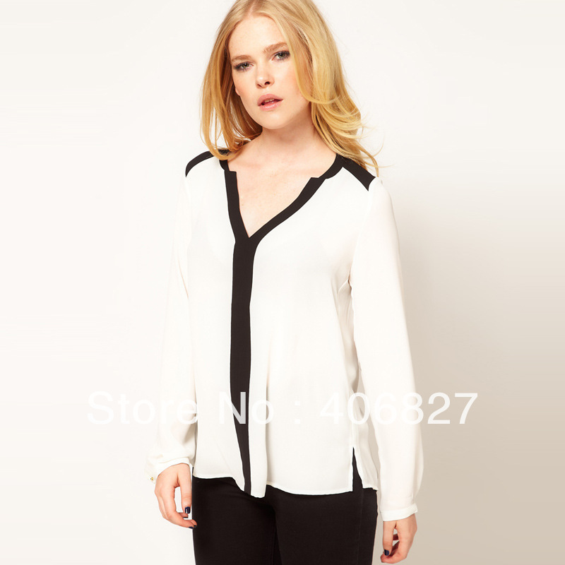 European and American women's blouses fashion  V-neck long-sleeved T-shirt 747a001