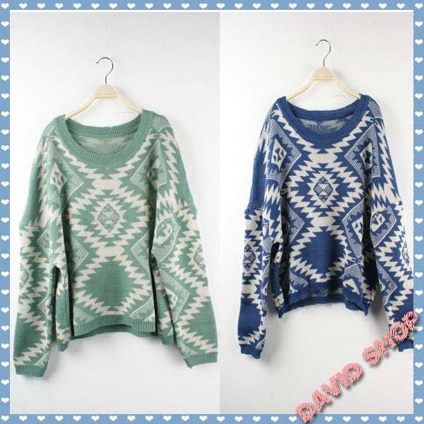 European style diamond pattern long sleeve sweater short paragraph smock sweaters