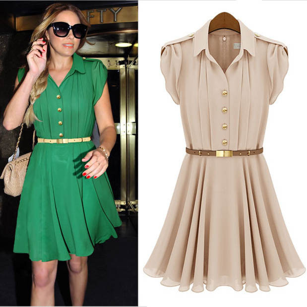 European Style Fashion Good Quality women's lady's charming dress Summer clothes chiffon Skirt 2 Colors with Belt 483