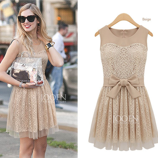 European Style free shipping women's lace mesh yarn splicing women ladies dress M-L retail/wholesale