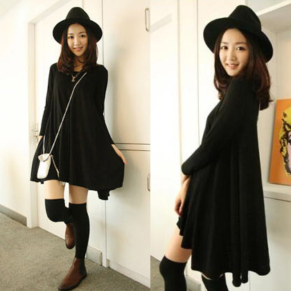 European style ladies' great circle bottoming shirt modal dress long-sleeved wild positive