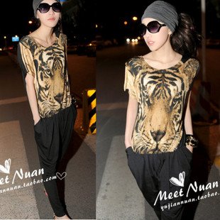 European style leopard stitching Slim piece pants original single piece pants jumpsuit