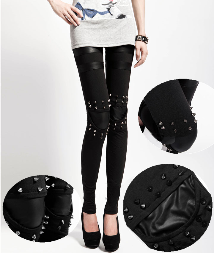 European style punk style women plus size faux leather skinny legging pants with clinch bolt, free shipping